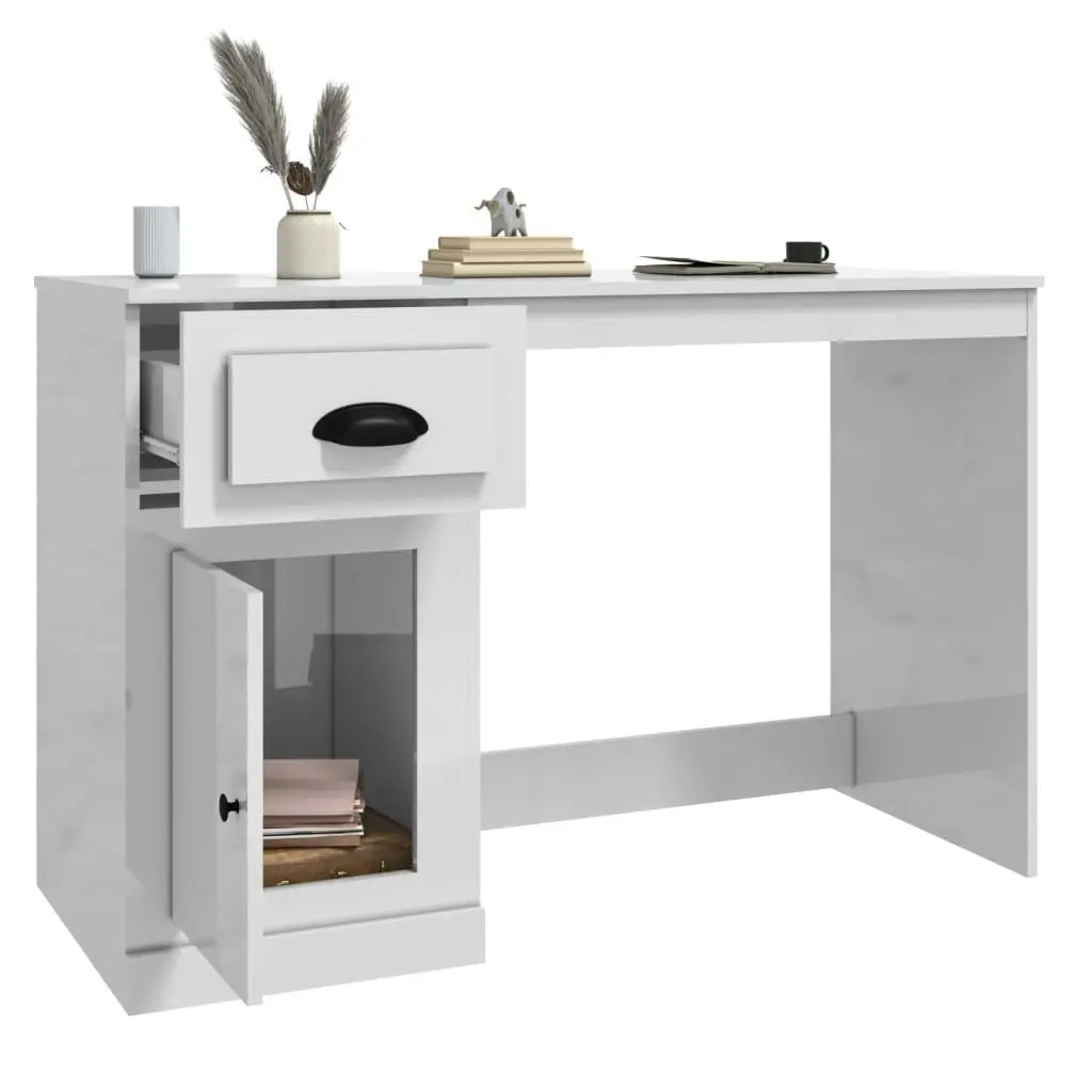 Desk with Drawer High Gloss White 115x50x75 cm Engineered Wood 816474