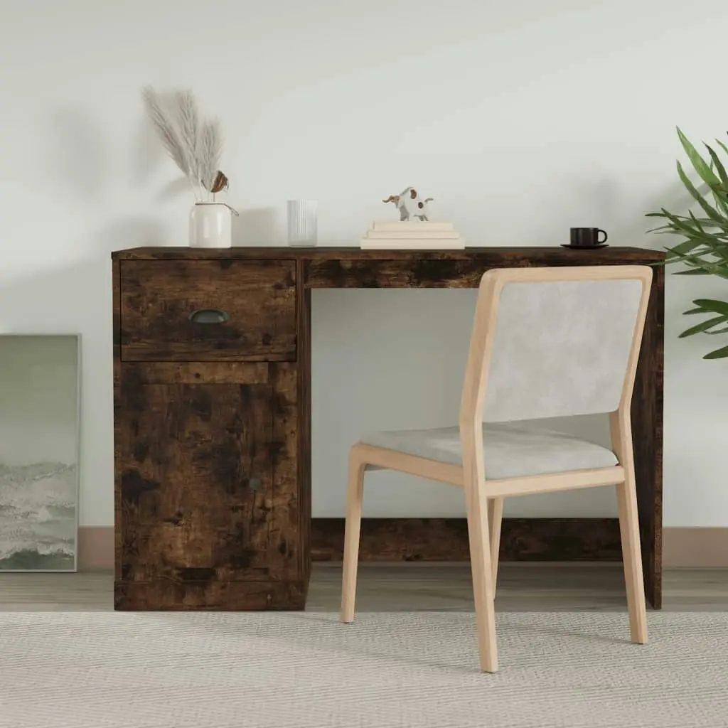 Desk with Drawer Smoked Oak 115x50x75 cm Engineered Wood 816477