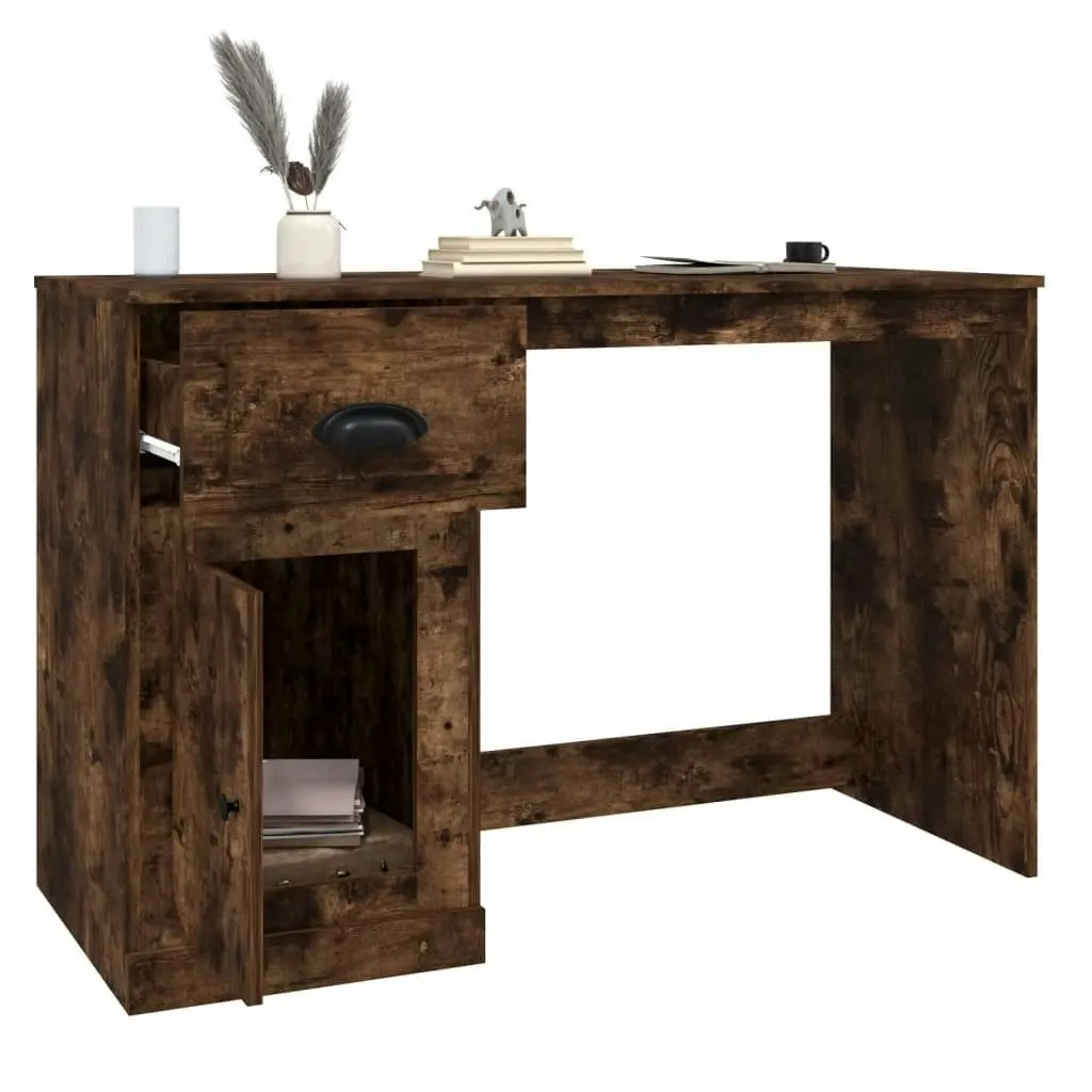 Desk with Drawer Smoked Oak 115x50x75 cm Engineered Wood 816477