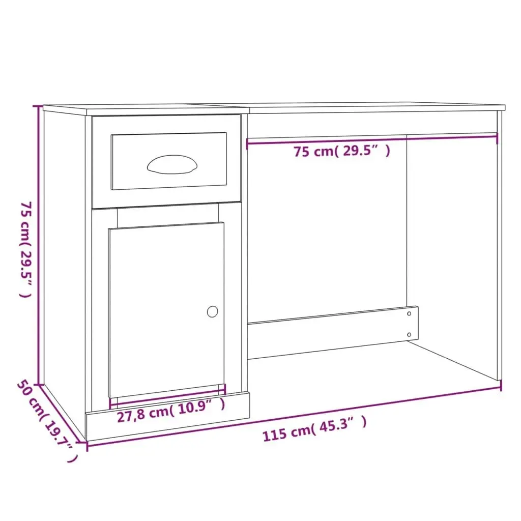 Desk with Drawer Smoked Oak 115x50x75 cm Engineered Wood 816477