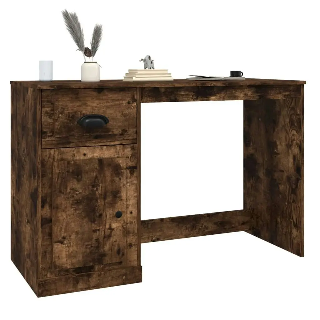 Desk with Drawer Smoked Oak 115x50x75 cm Engineered Wood 816477