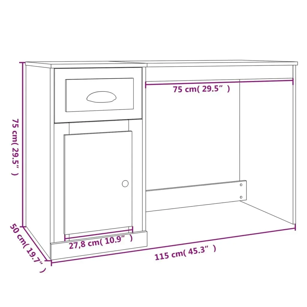 Desk with Drawer Black 115x50x75 cm Engineered Wood 816473