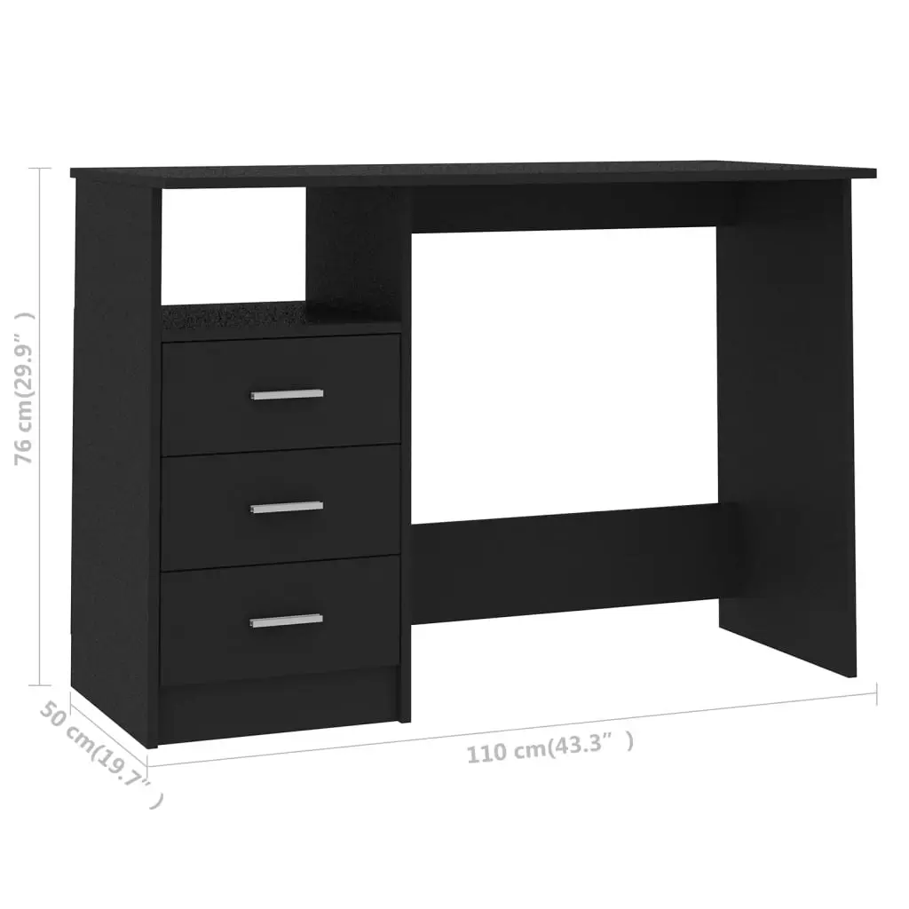 Desk with Drawers Black 110x50x76 cm Engineered Wood 800559