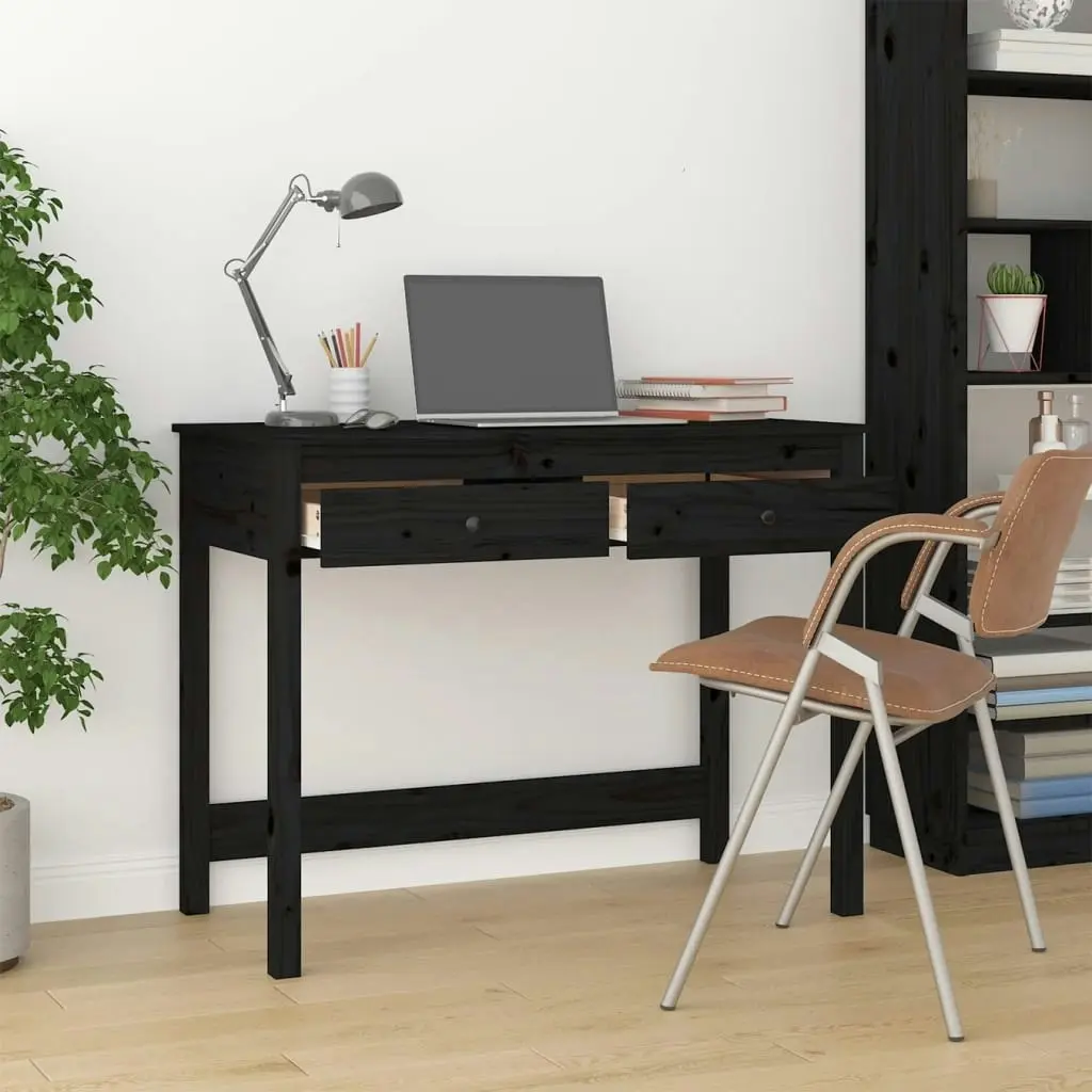 Desk with Drawers Black 100x50x78 cm Solid Wood Pine 824647