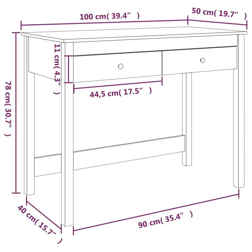 Desk with Drawers Black 100x50x78 cm Solid Wood Pine 824647