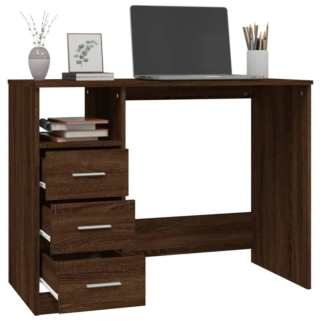 Desk with Drawers Brown Oak 102x50x76 cm Engineered Wood 823039