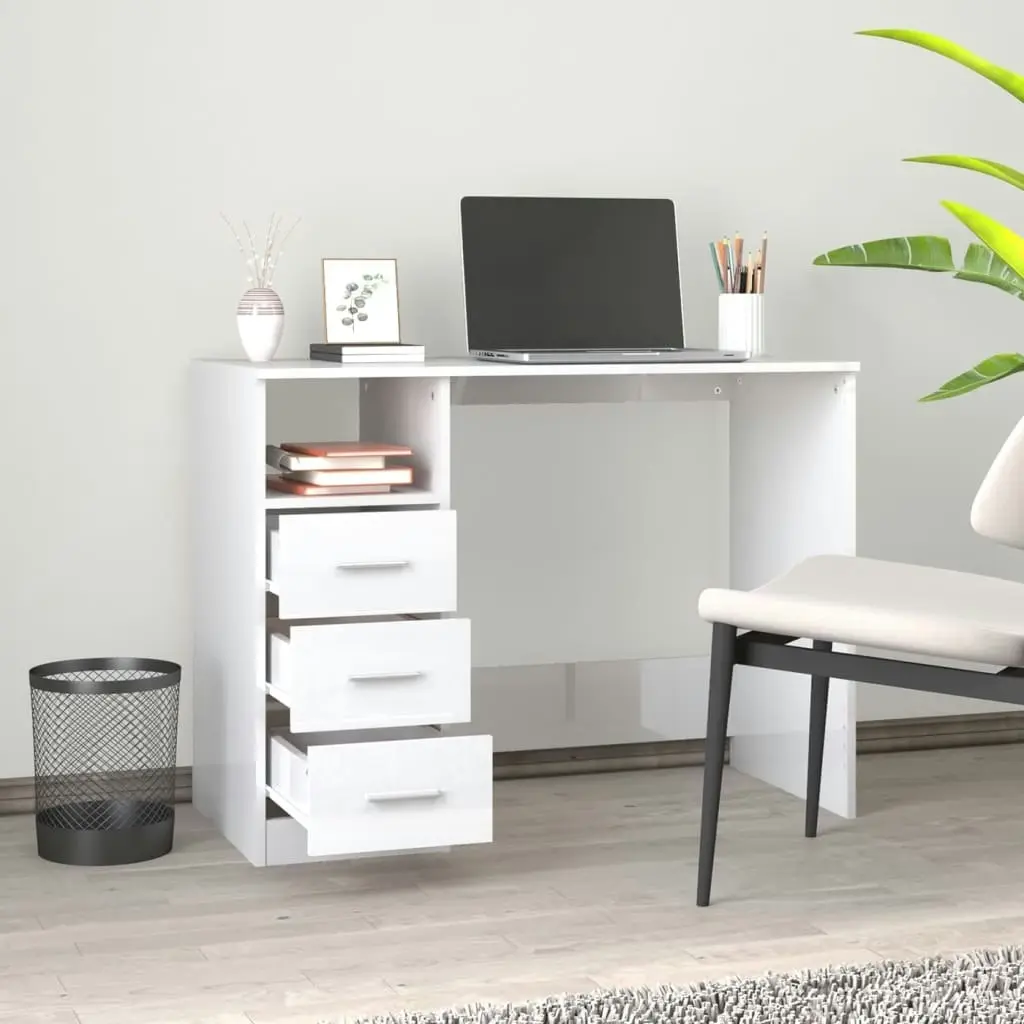 Desk with Drawers High Gloss White 102x50x76 cm Engineered Wood 823034