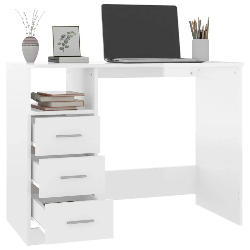 Desk with Drawers High Gloss White 102x50x76 cm Engineered Wood 823034