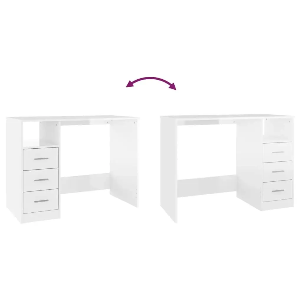 Desk with Drawers High Gloss White 102x50x76 cm Engineered Wood 823034