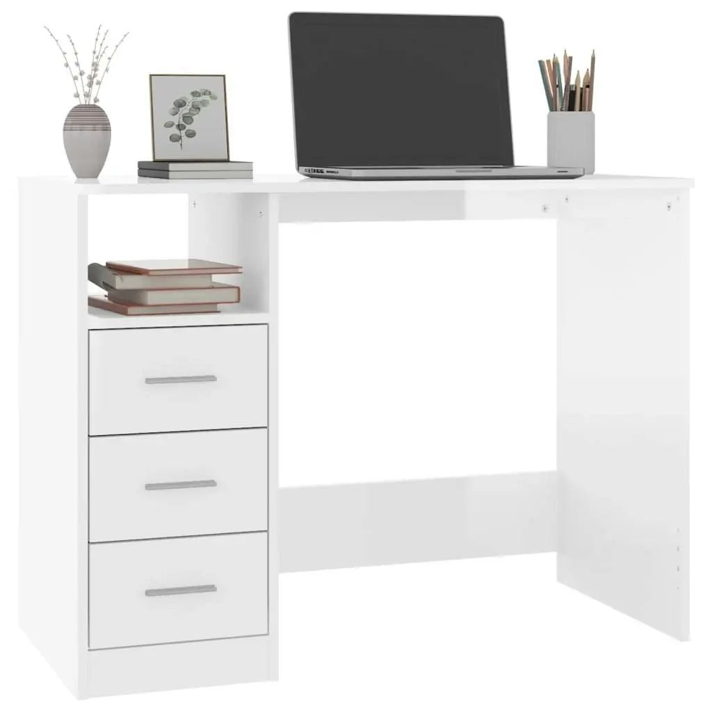 Desk with Drawers High Gloss White 102x50x76 cm Engineered Wood 823034