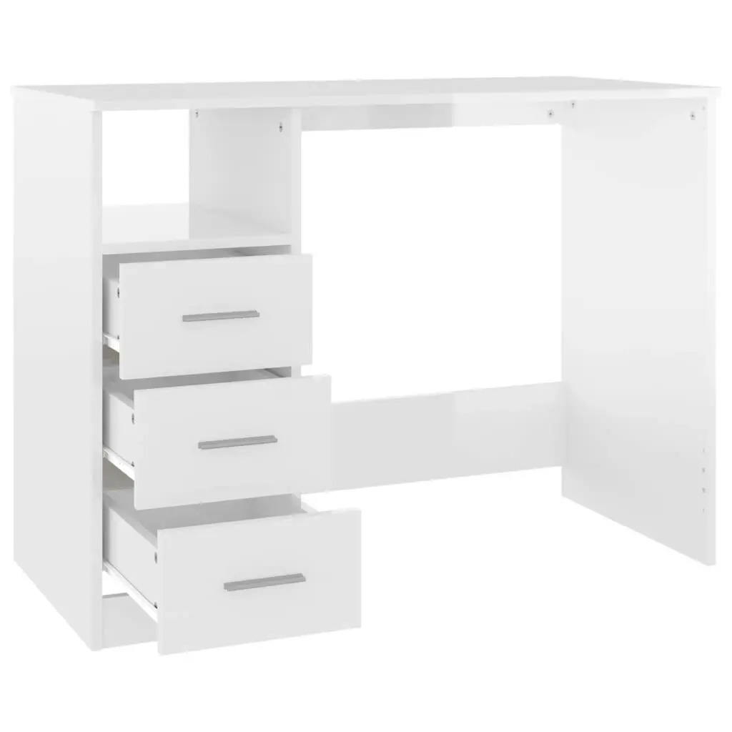 Desk with Drawers High Gloss White 102x50x76 cm Engineered Wood 823034