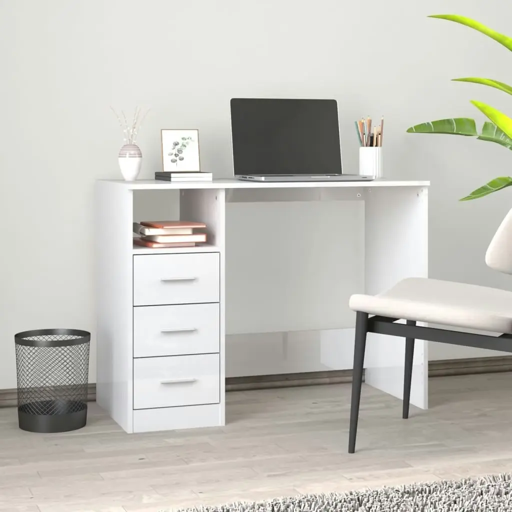 Desk with Drawers High Gloss White 102x50x76 cm Engineered Wood 823034