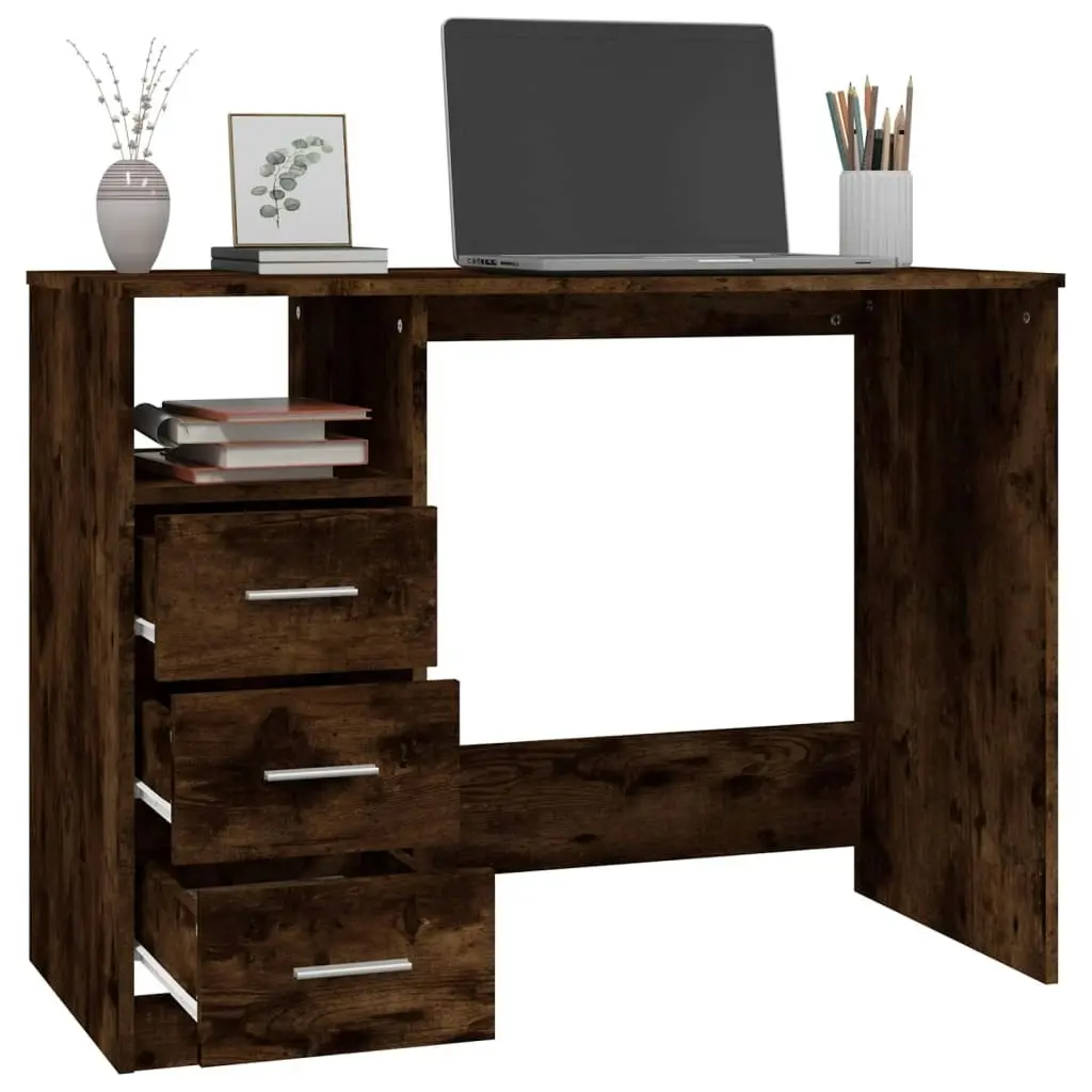 Desk with Drawers Smoked Oak 102x50x76 cm Engineered Wood 823037