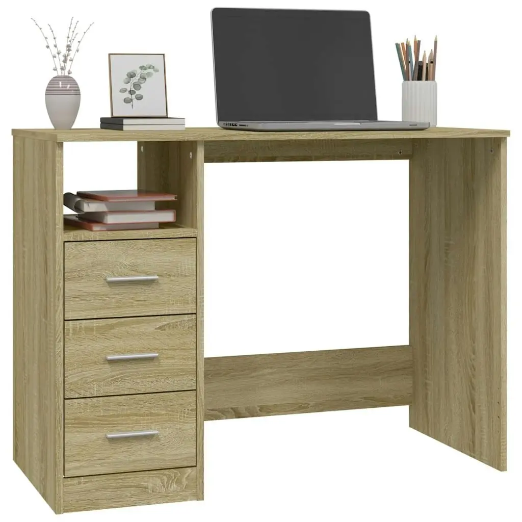 Desk with Drawers Sonoma Oak 102x50x76 cm Engineered Wood 823035