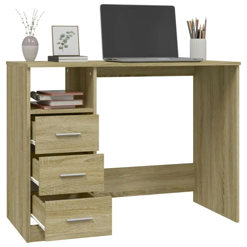 Desk with Drawers Sonoma Oak 102x50x76 cm Engineered Wood 823035