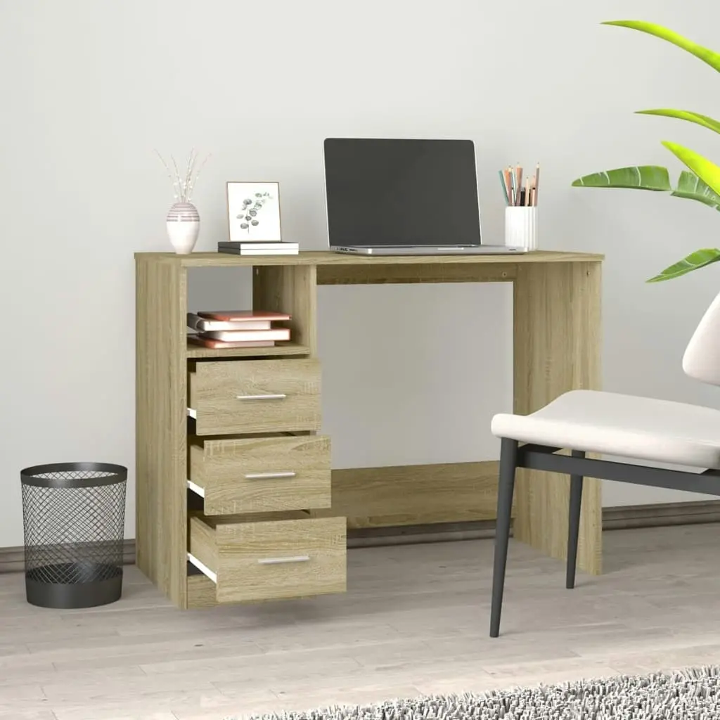 Desk with Drawers Sonoma Oak 102x50x76 cm Engineered Wood 823035