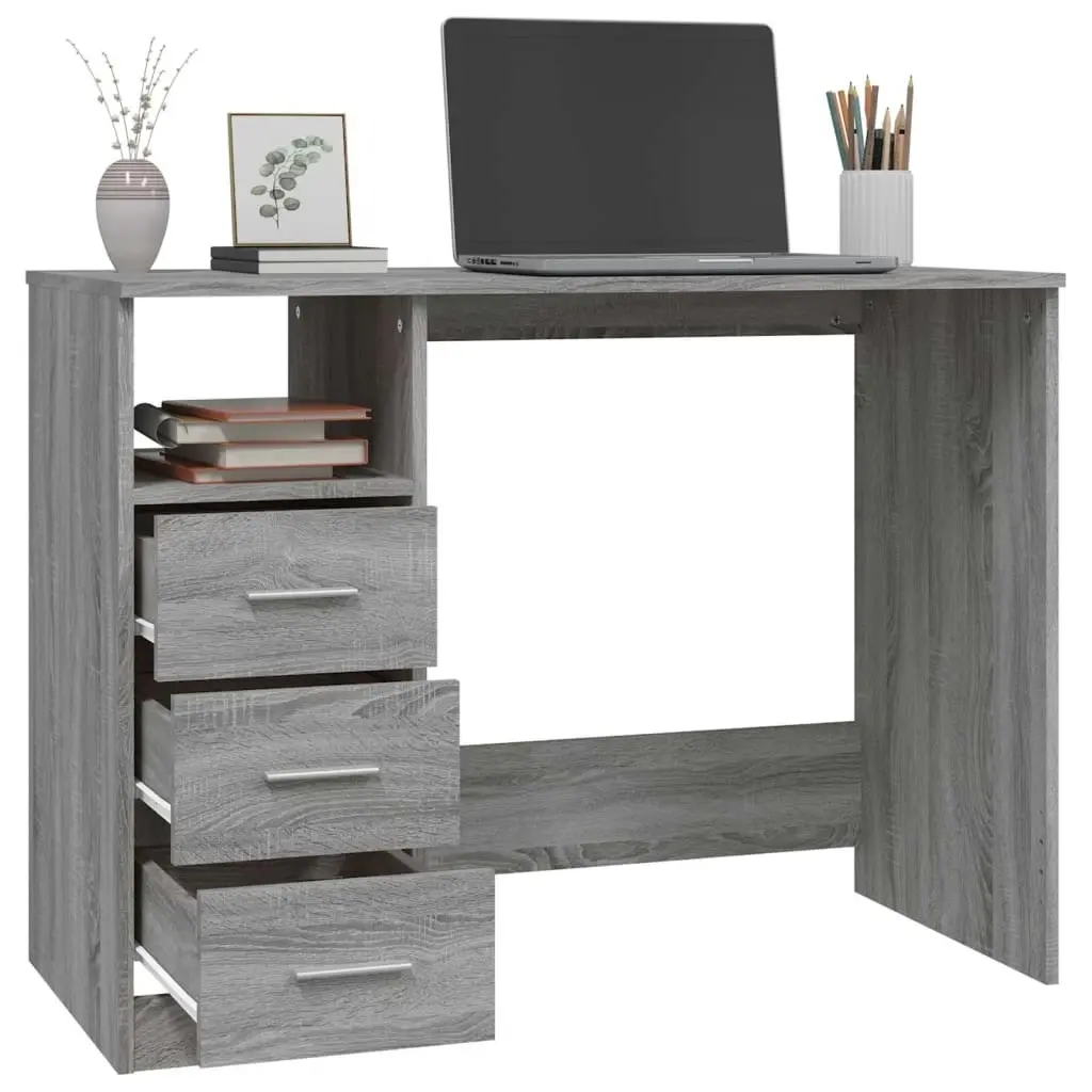 Desk with Drawers Grey Sonoma 102x50x76 cm Engineered Wood 823038