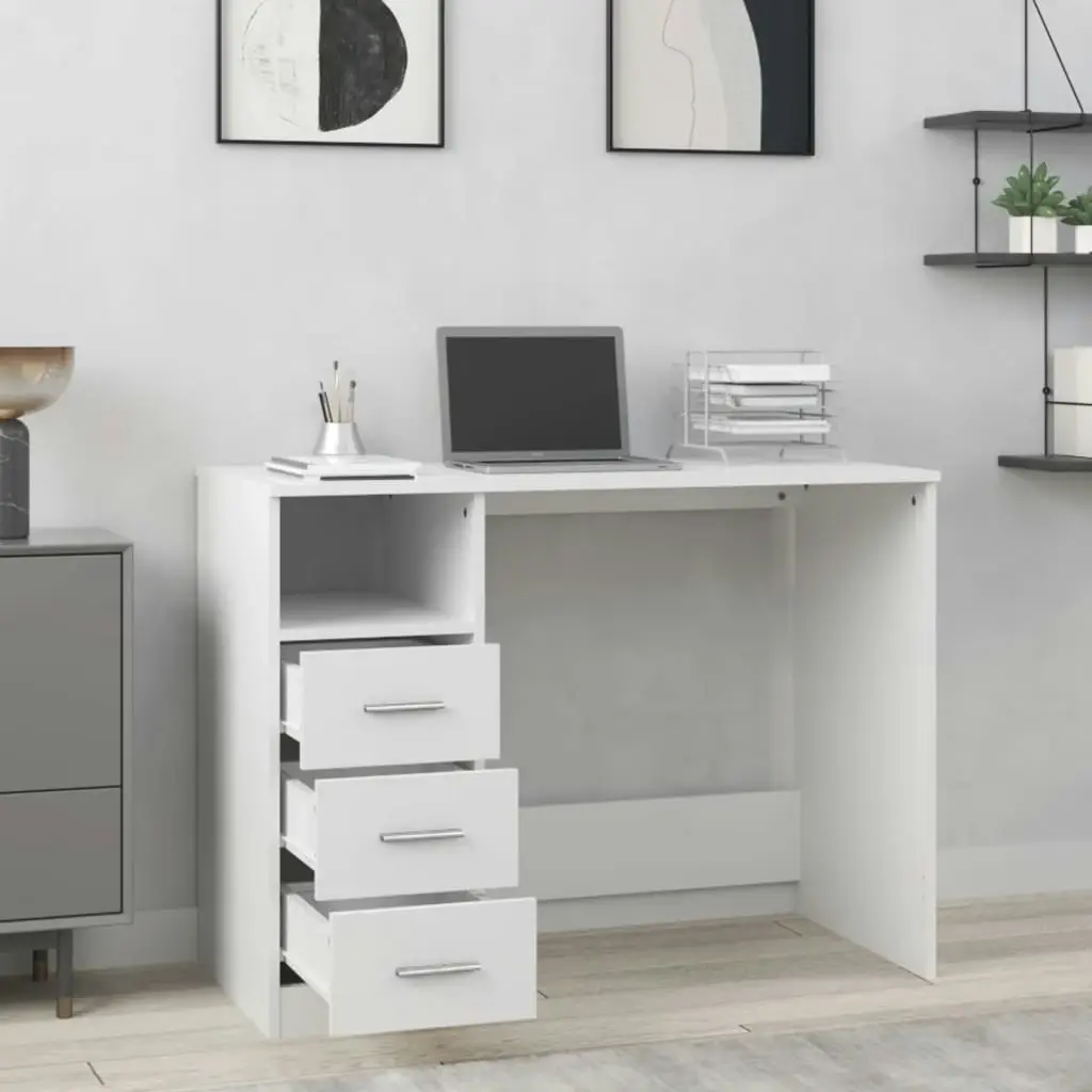 Desk with Drawers White 102x50x76 cm Engineered Wood 823032