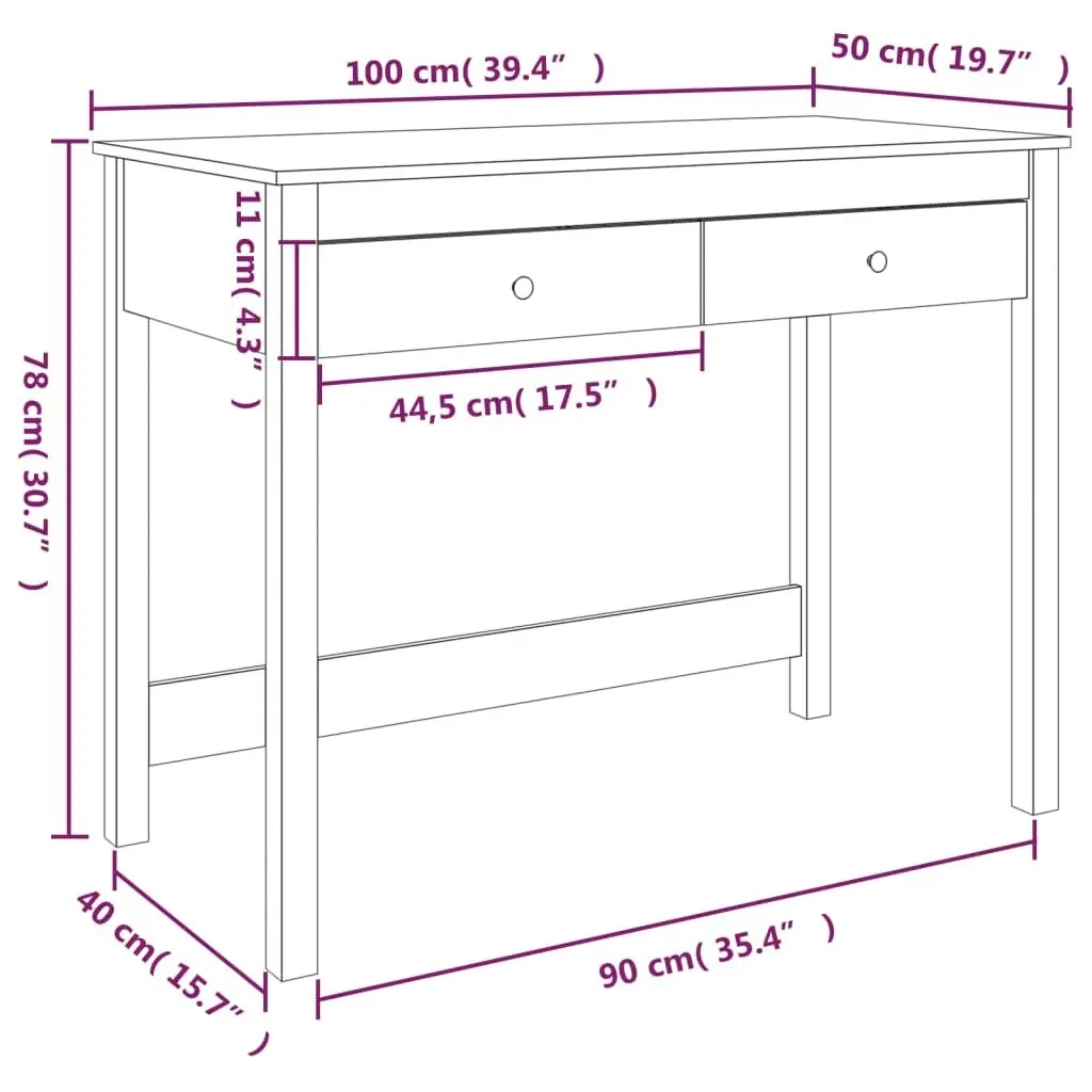 Desk with Drawers White 100x50x78 cm Solid Wood Pine 824644