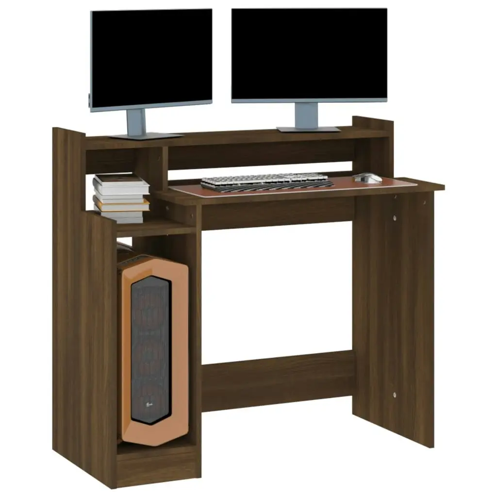 Desk with LED Lights Brown Oak 97x45x90 cm Engineered Wood 820477