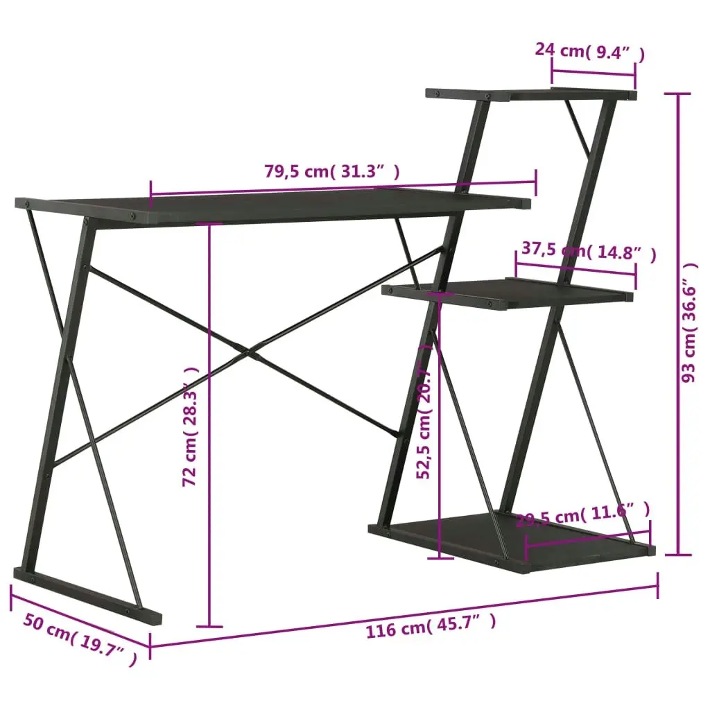 Desk with Shelf Black 116x50x93 cm 20288