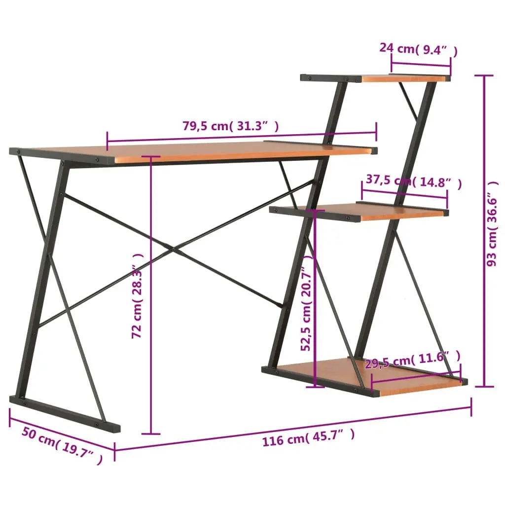 Desk with Shelf Black and Brown 116x50x93 cm 20290