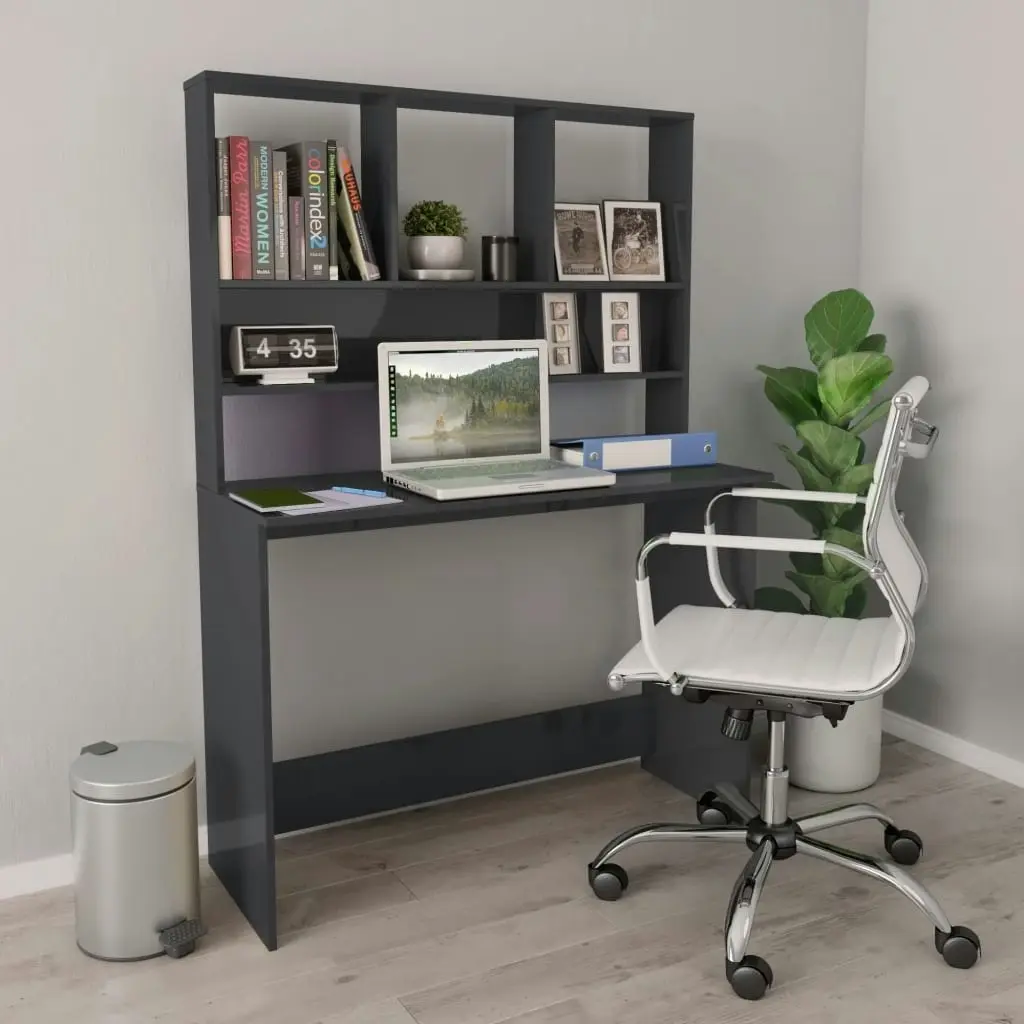 Desk with Shelves High Gloss Grey 110x45x157 cm Engineered Wood 800395