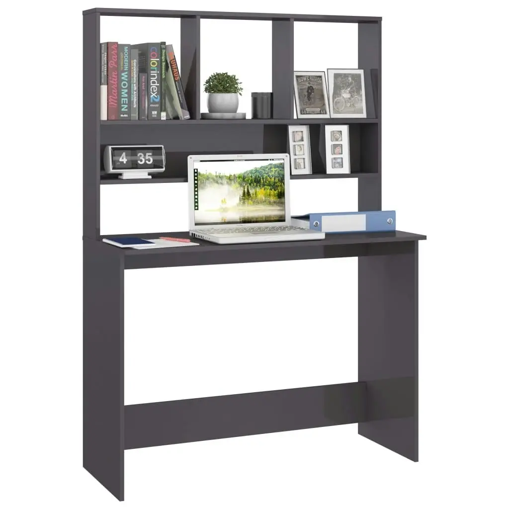 Desk with Shelves High Gloss Grey 110x45x157 cm Engineered Wood 800395