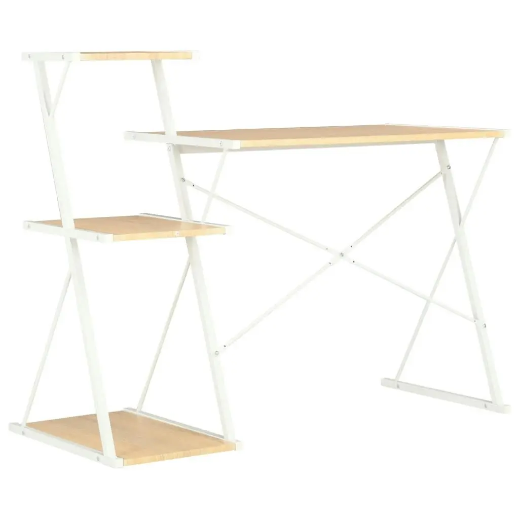 Desk with Shelf White and Oak 116x50x93 cm 20291