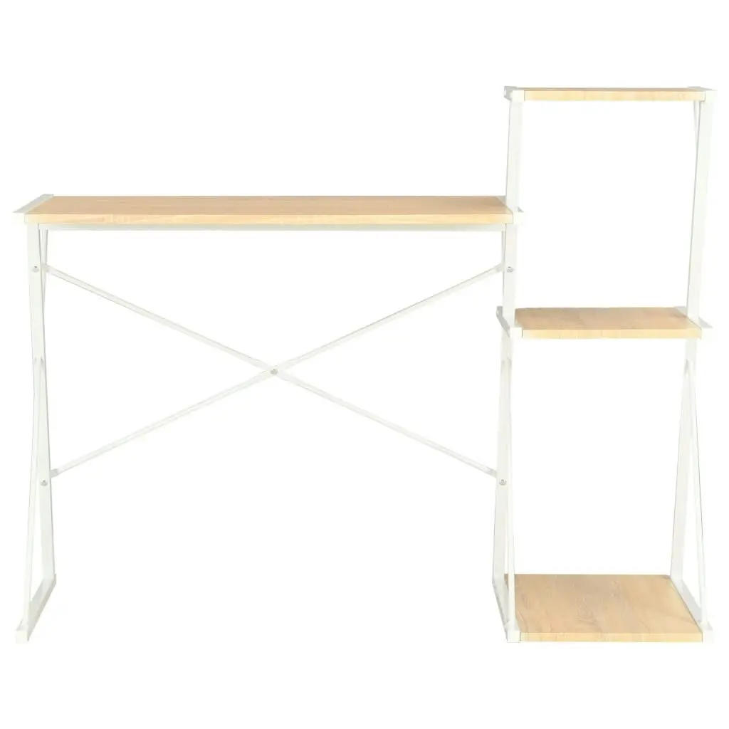 Desk with Shelf White and Oak 116x50x93 cm 20291