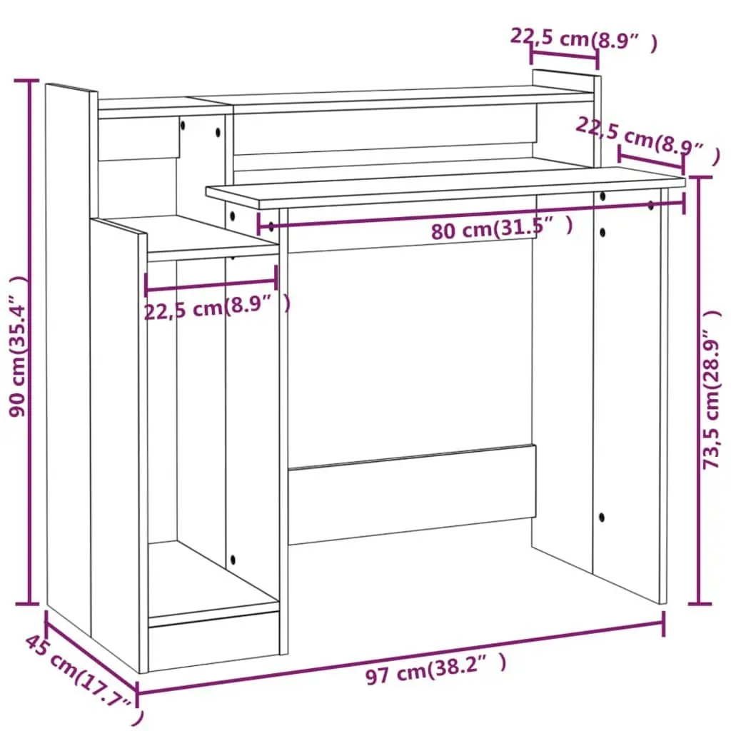 Desk with LED Lights White 97x45x90 cm Engineered Wood 805552