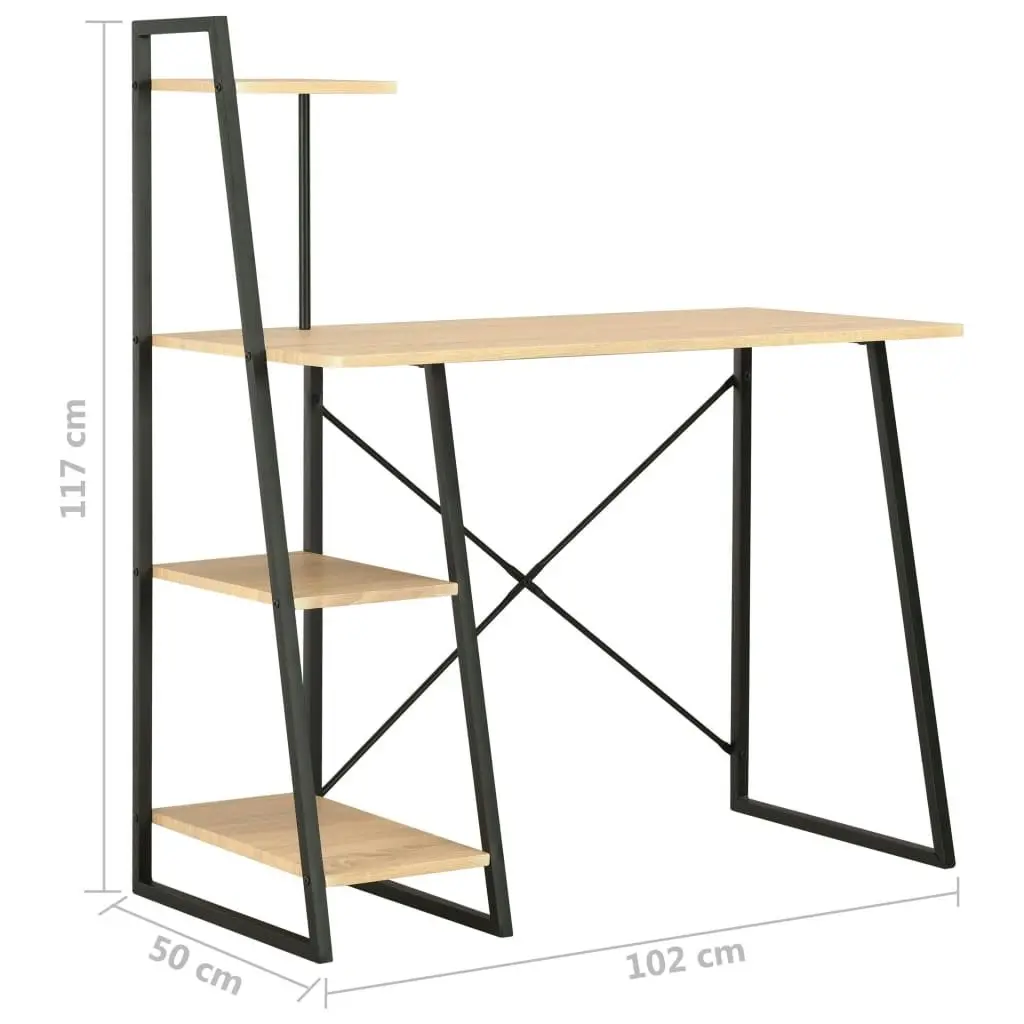 Desk with Shelving Unit Black and Oak 102x50x117 cm 20284