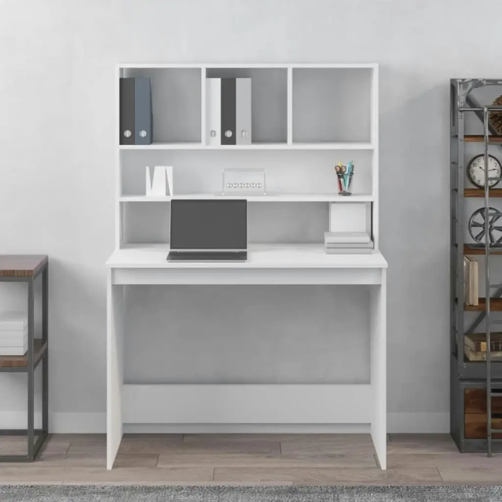 Desk with Shelves White 102x45x148 cm Engineered Wood 823000