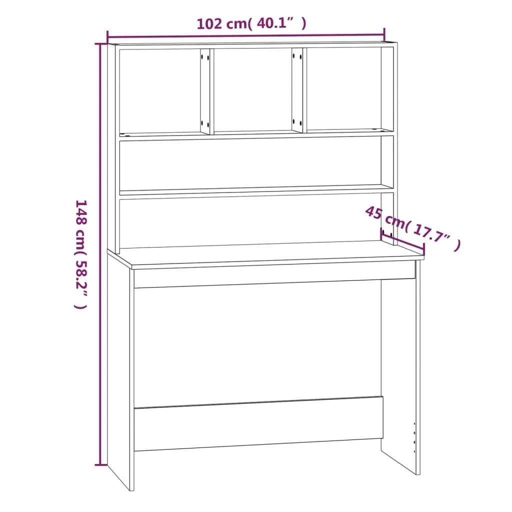 Desk with Shelves White 102x45x148 cm Engineered Wood 823000