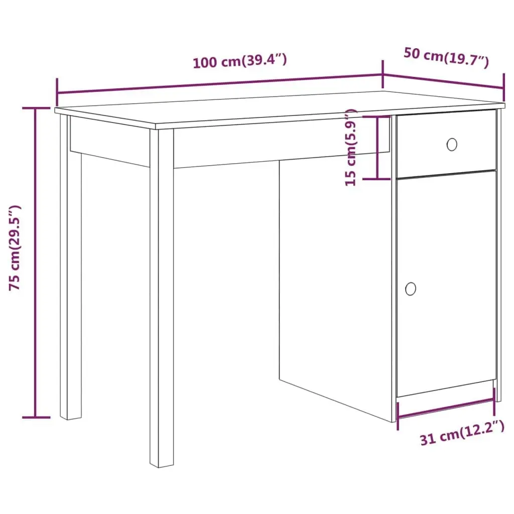 Desk 100x50x75 cm Solid Wood Pine 814629