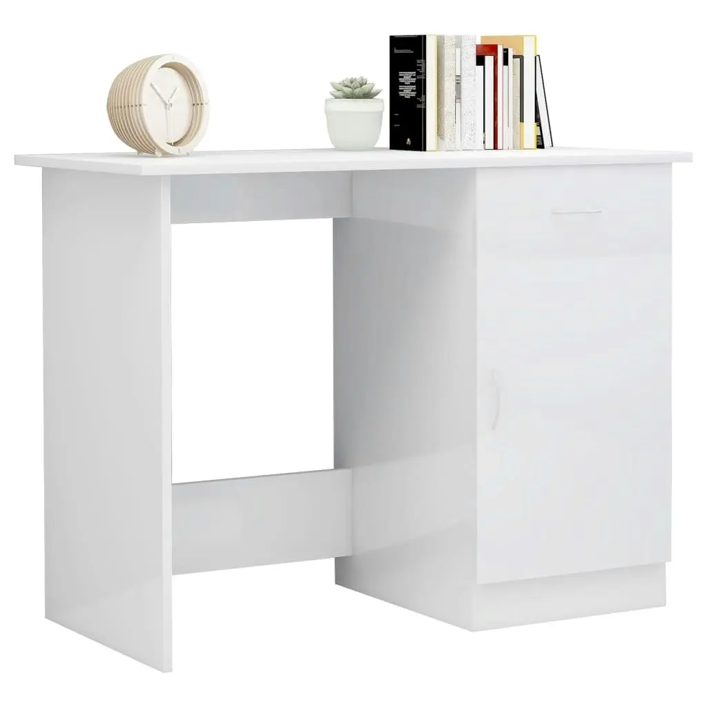 Desk High Gloss White 100x50x76 cm Engineered Wood 801086