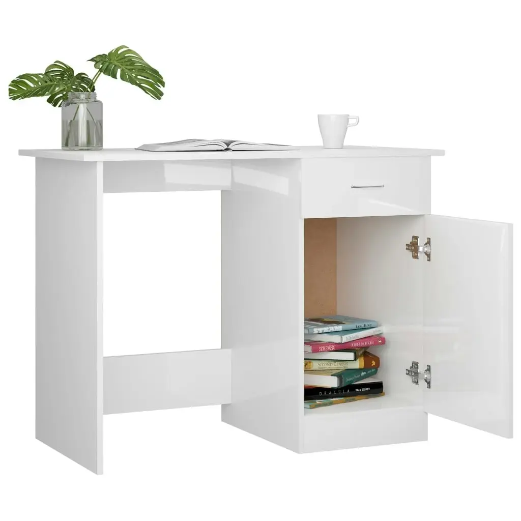 Desk High Gloss White 100x50x76 cm Engineered Wood 801086