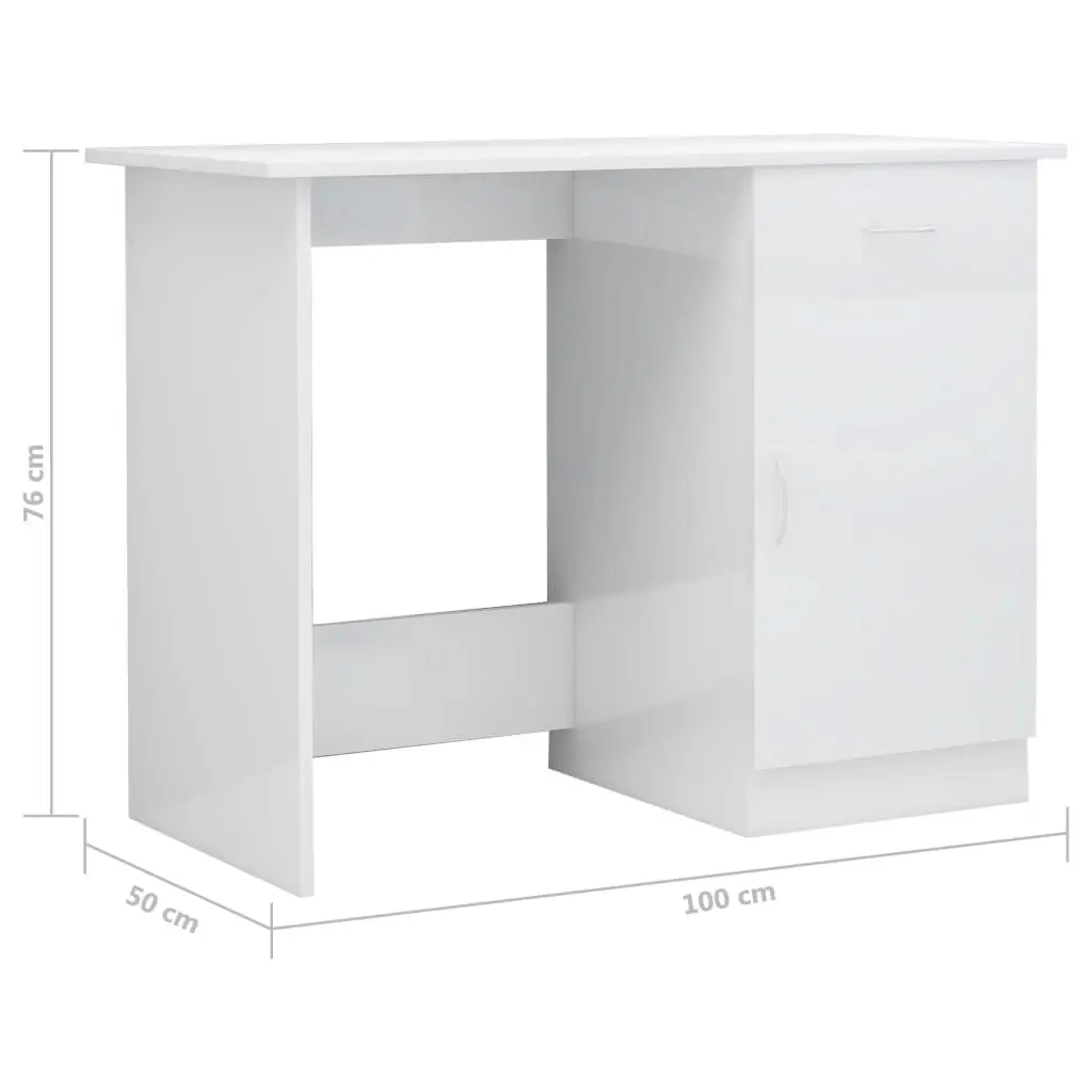 Desk High Gloss White 100x50x76 cm Engineered Wood 801086