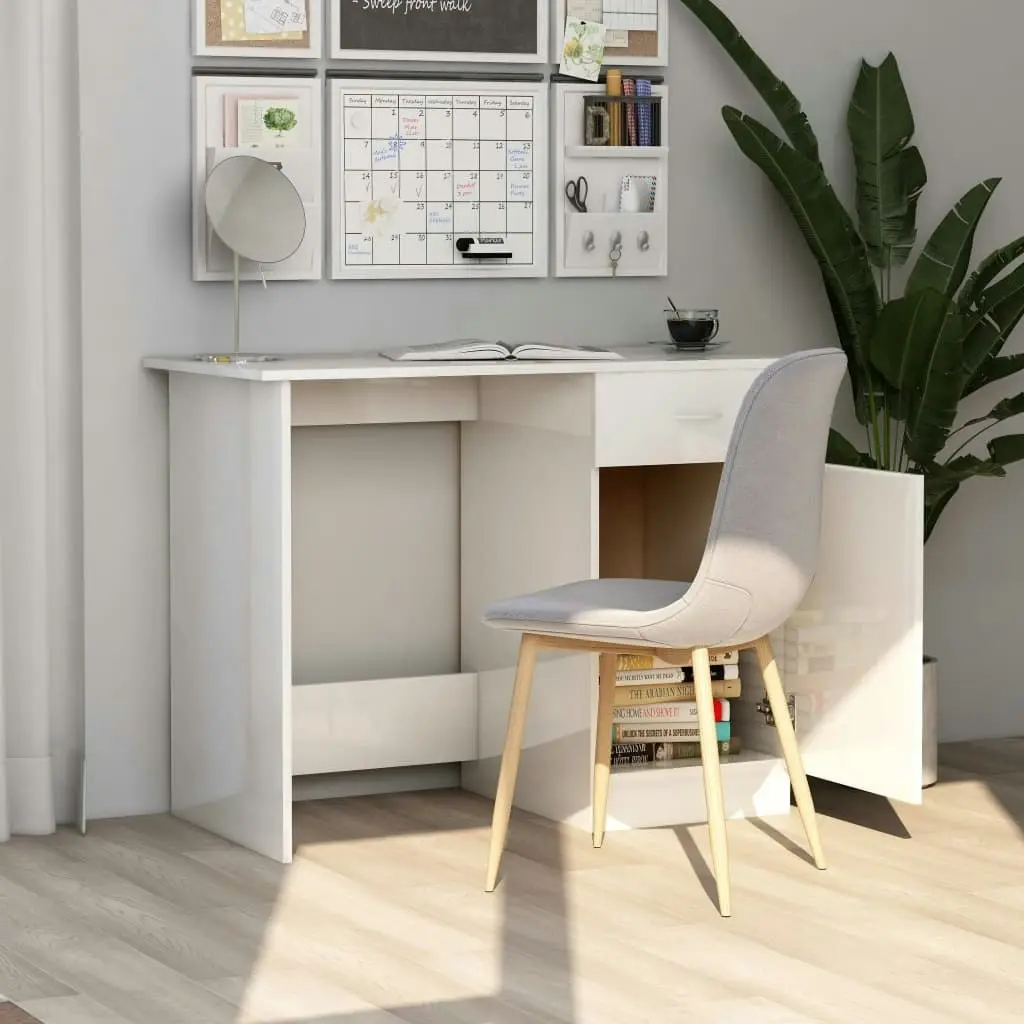 Desk High Gloss White 100x50x76 cm Engineered Wood 801086