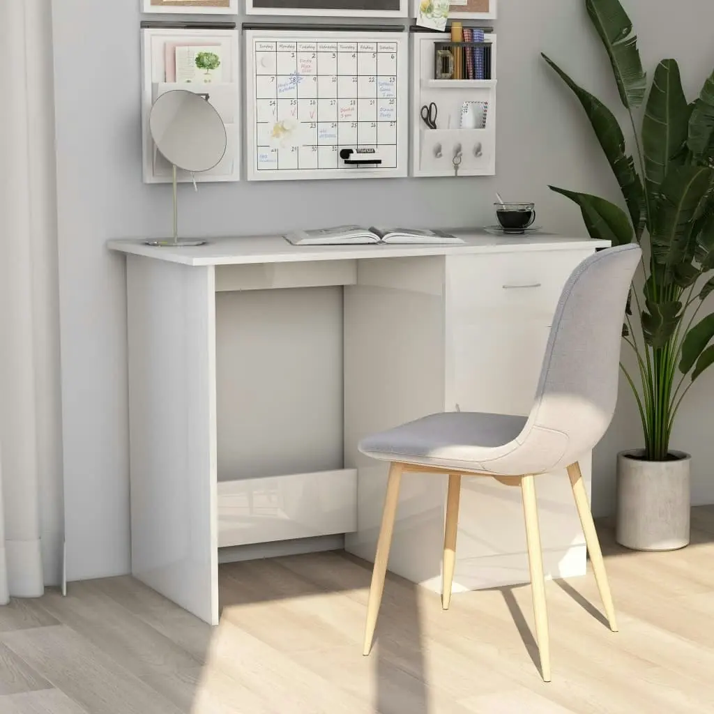 Desk High Gloss White 100x50x76 cm Engineered Wood 801086