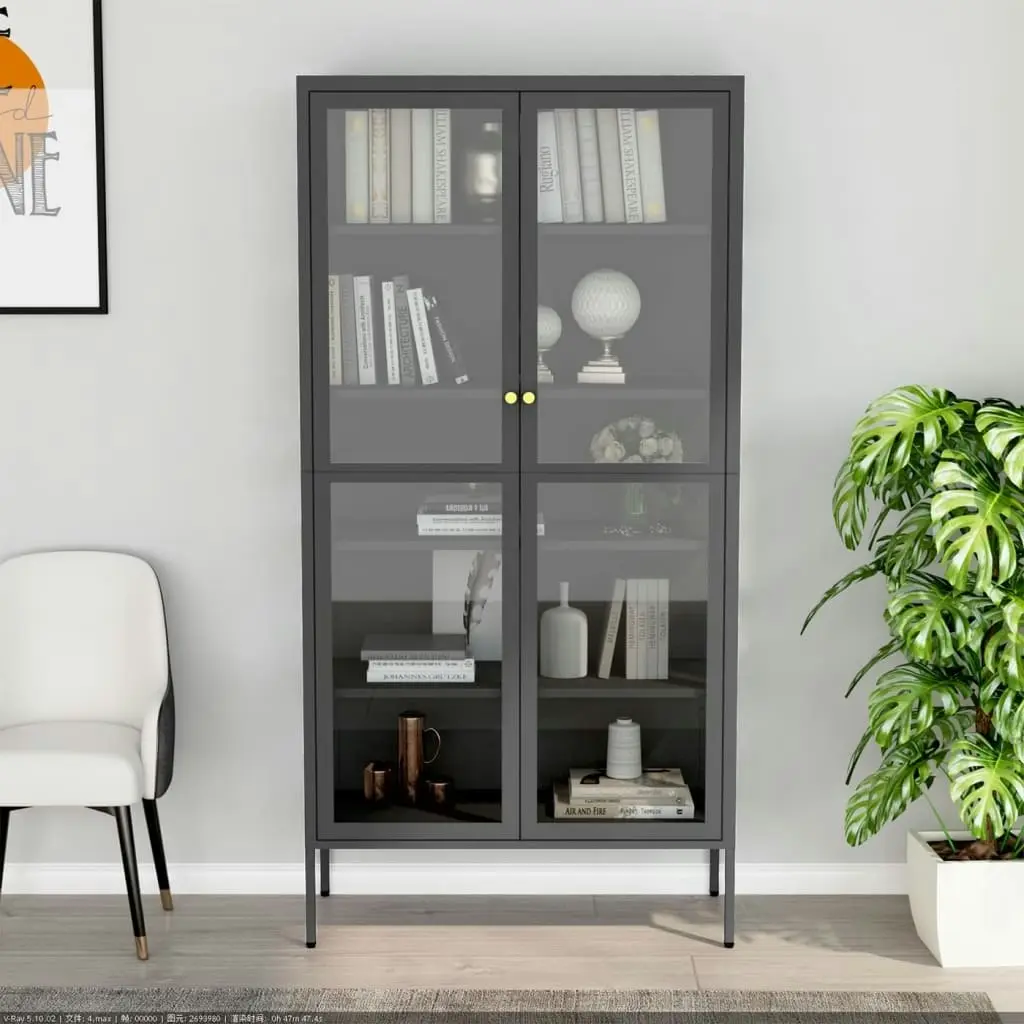 Display Cabinet Anthracite 90x40x180 cm Steel and Tempered Glass 336081