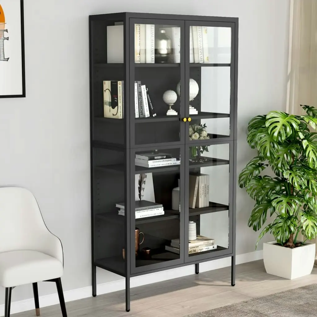 Display Cabinet Anthracite 90x40x180 cm Steel and Tempered Glass 336081