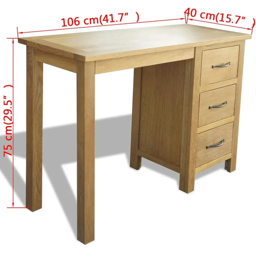 Desk with 3 Drawers 106x40x75 cm Solid Oak Wood 242743