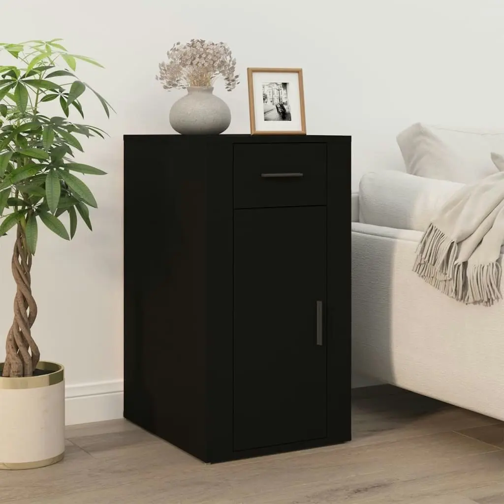 Desk with Cabinet Black Engineered Wood 3185432