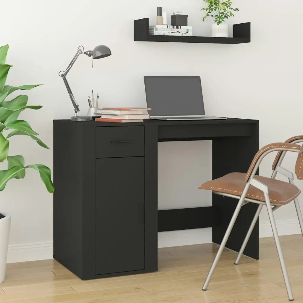 Desk with Cabinet Black Engineered Wood 3185432