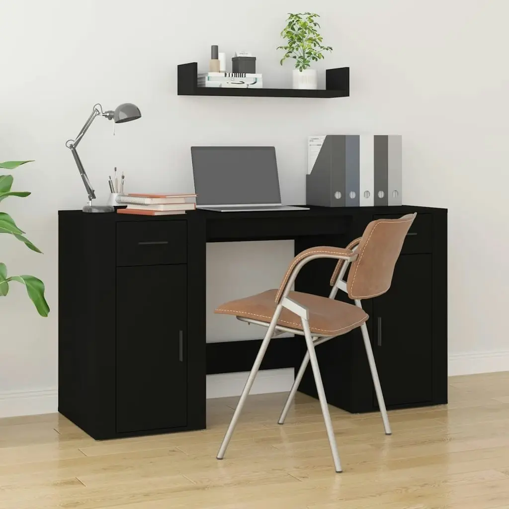 Desk with Cabinet Black Engineered Wood 3185432