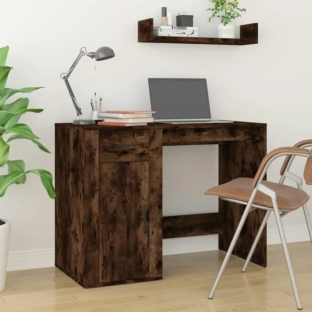 Desk with Cabinet Smoked Oak Engineered Wood 3185436