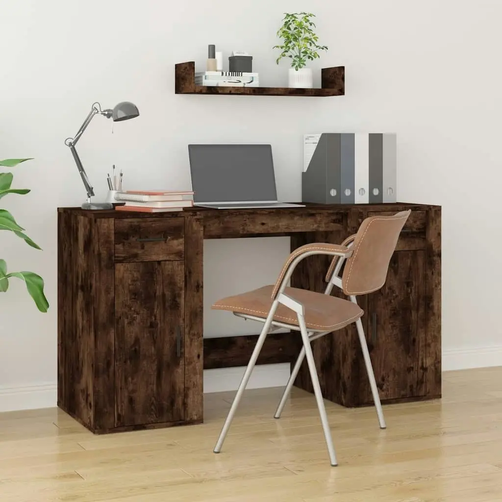 Desk with Cabinet Smoked Oak Engineered Wood 3185436