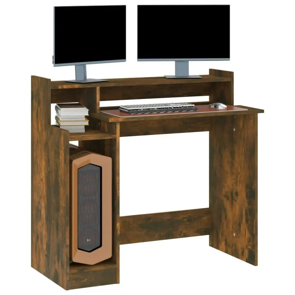 Desk with LED Lights Smoked Oak 97x45x90 cm Engineered Wood 820475