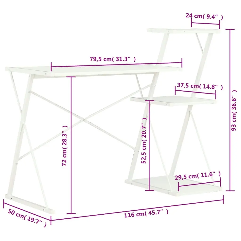 Desk with Shelf White 116x50x93 cm 20287